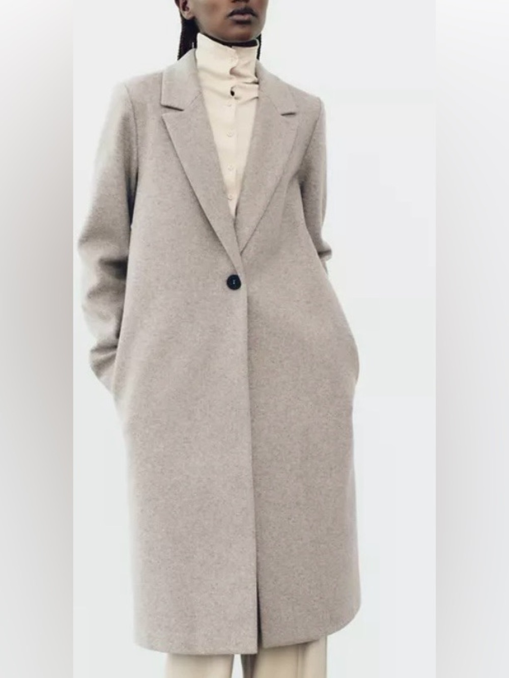 Womens Zara Long Single-Button Medium Coat in Light Taupe